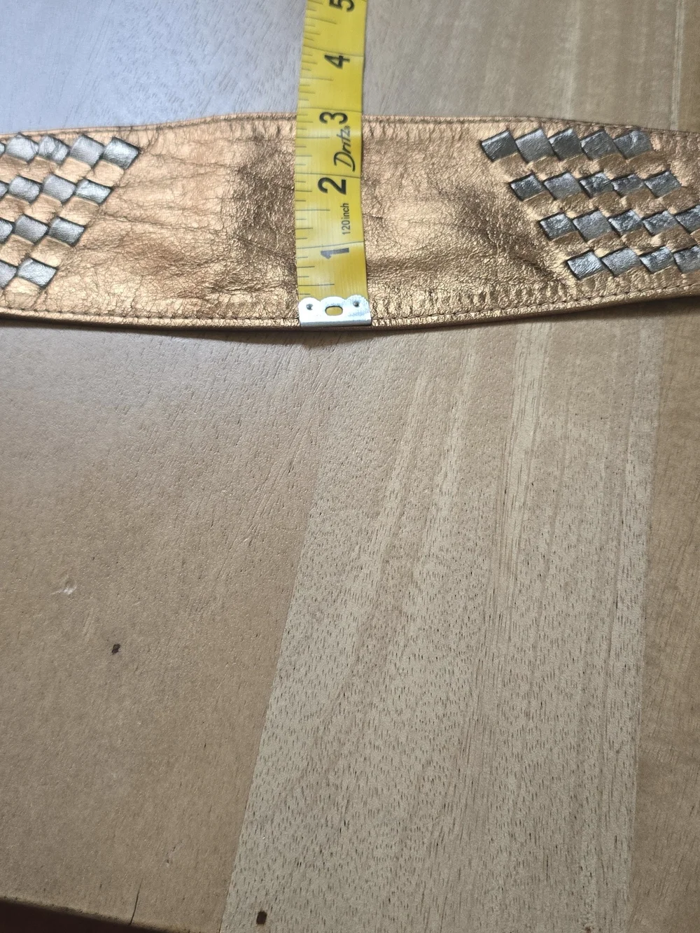 Vintage Omega Leather Wide Contour Belt Metallic Gold Silver Woven Obi Waist